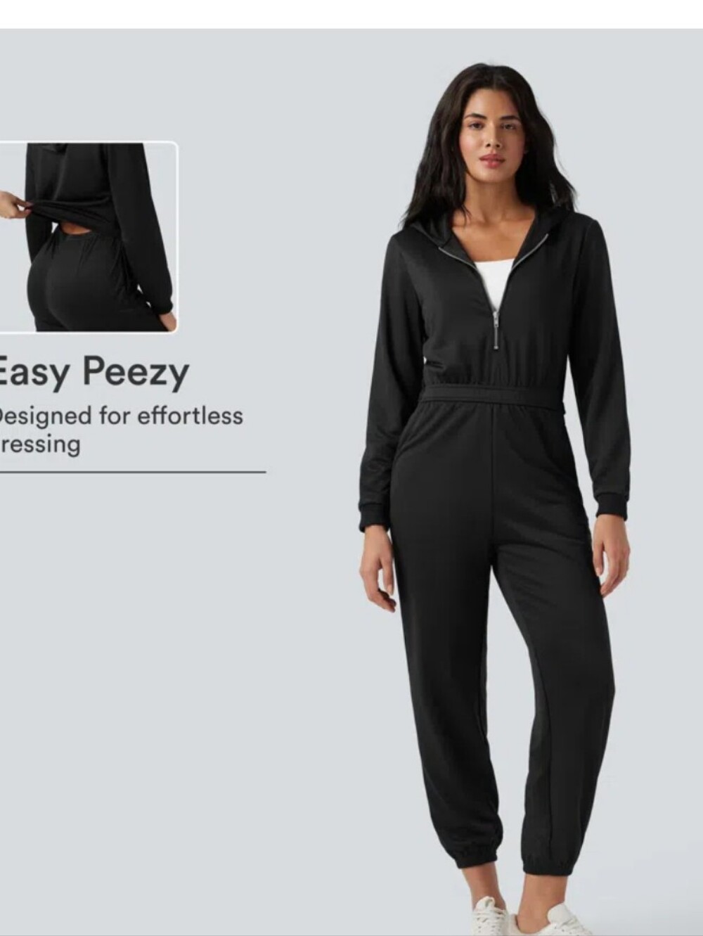Hooded Long Sleeve Casual Jogger Jumpsuit with Pockets-Easy Peezy Edition EUC